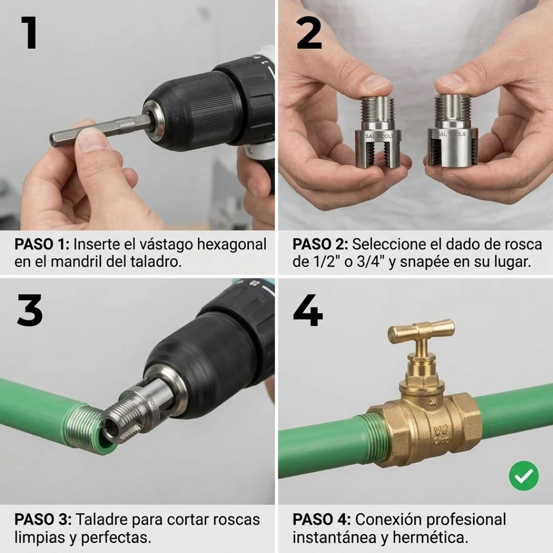 Kit de Terrajas Pro - 3 Piezas para Taladro 1/2” y 3/4 - Evita pagar gásfiter