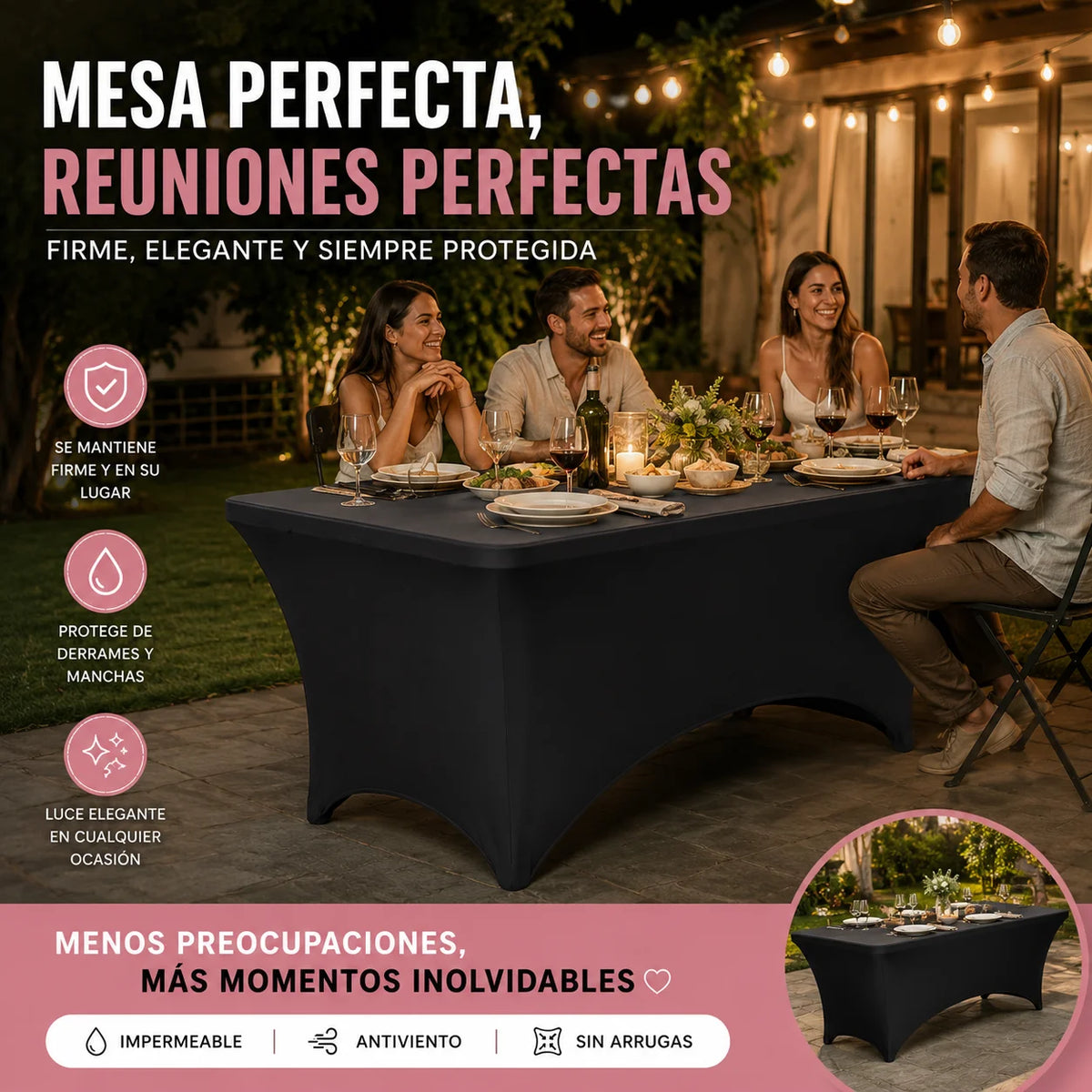 Funda De mesa 70x180  – Ajuste firme, protección impermeable y acabado elegante