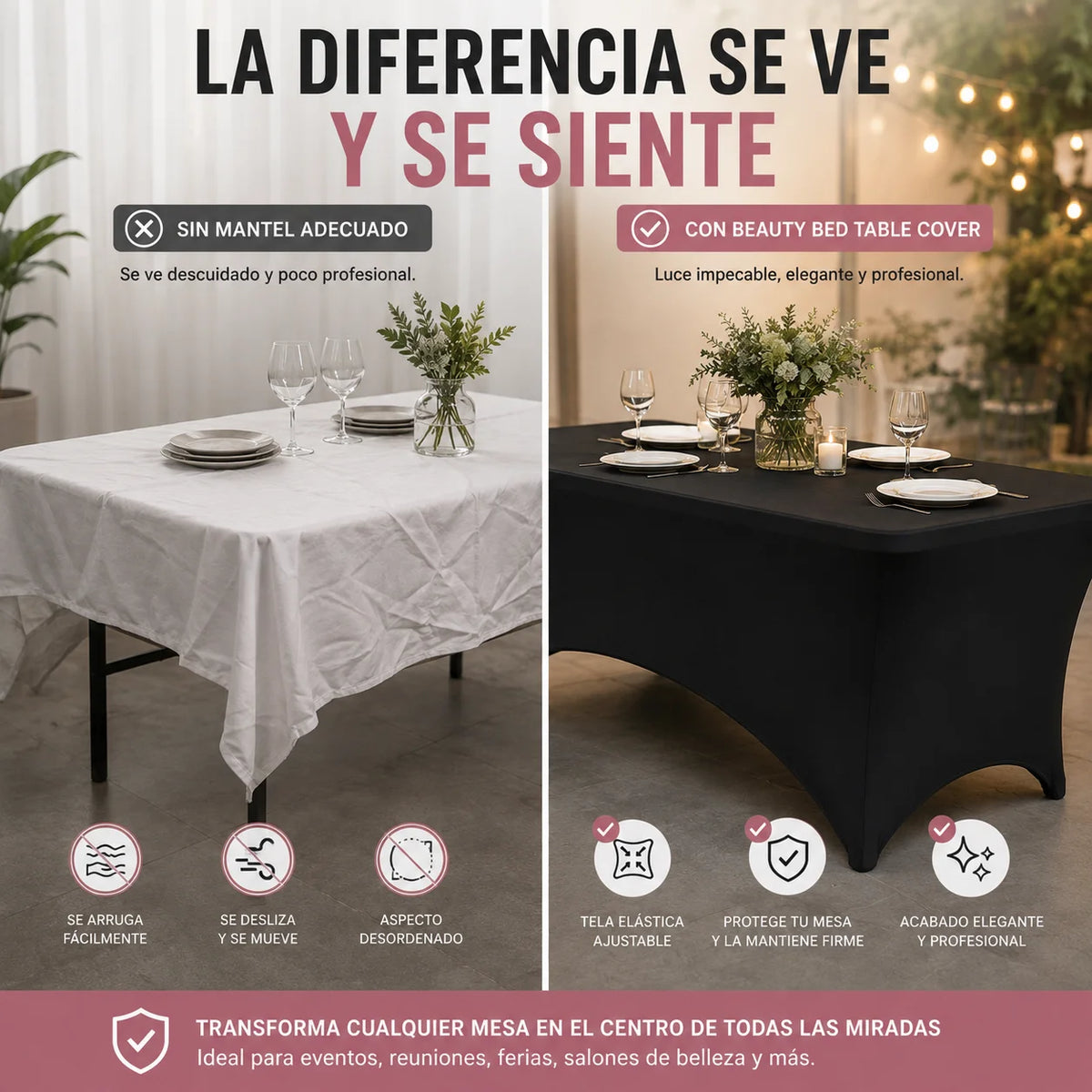 Funda De mesa 70x180  – Ajuste firme, protección impermeable y acabado elegante
