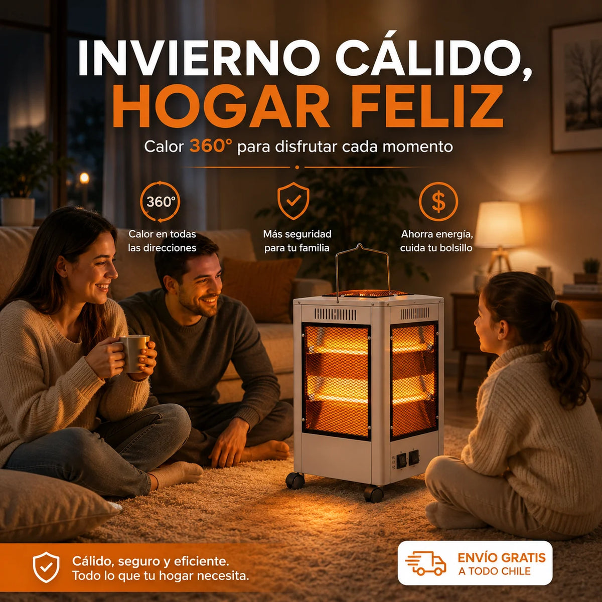Calefactor de cuarzo 360° -  Calor en todas direcciones