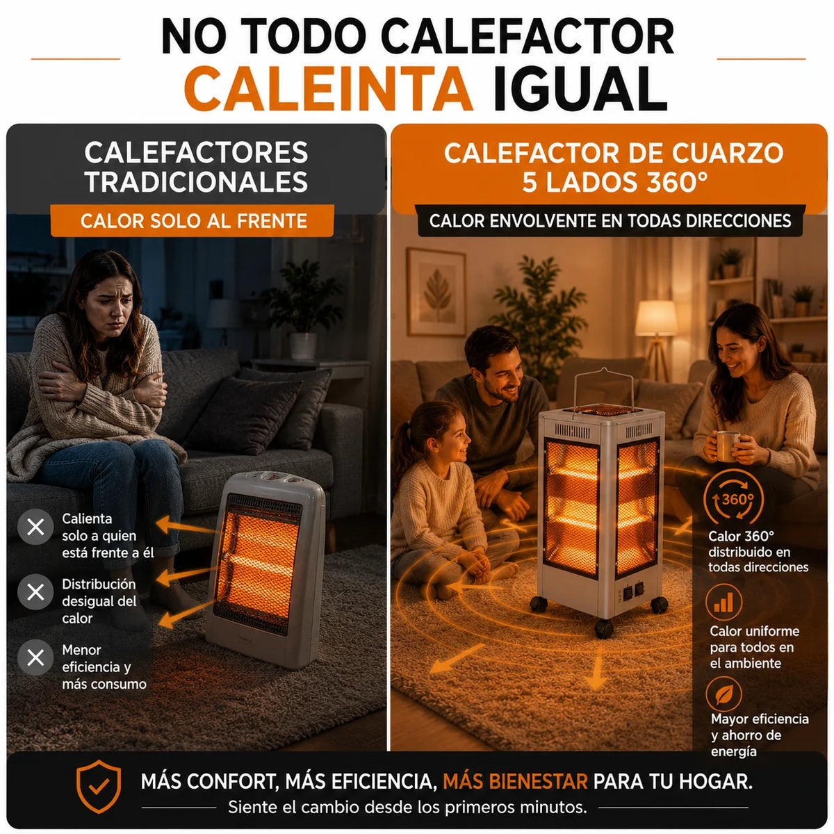 Calefactor de cuarzo 360° -  Calor en todas direcciones