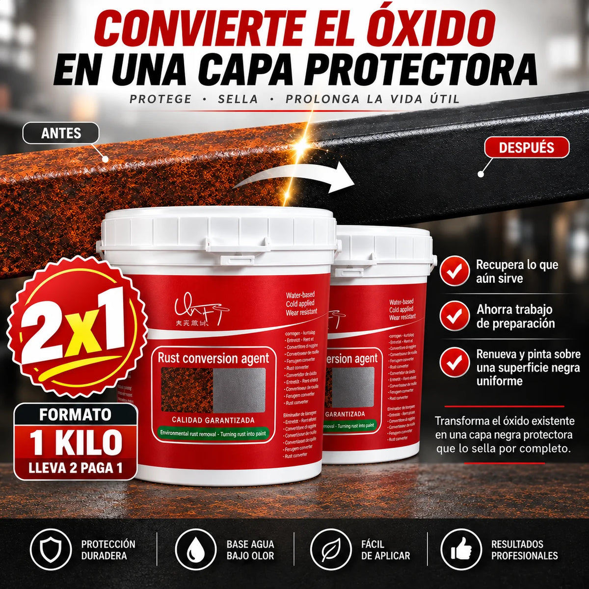 2X1 Convertidor Óxido - Transforma el óxido existente en una capa negra protectora