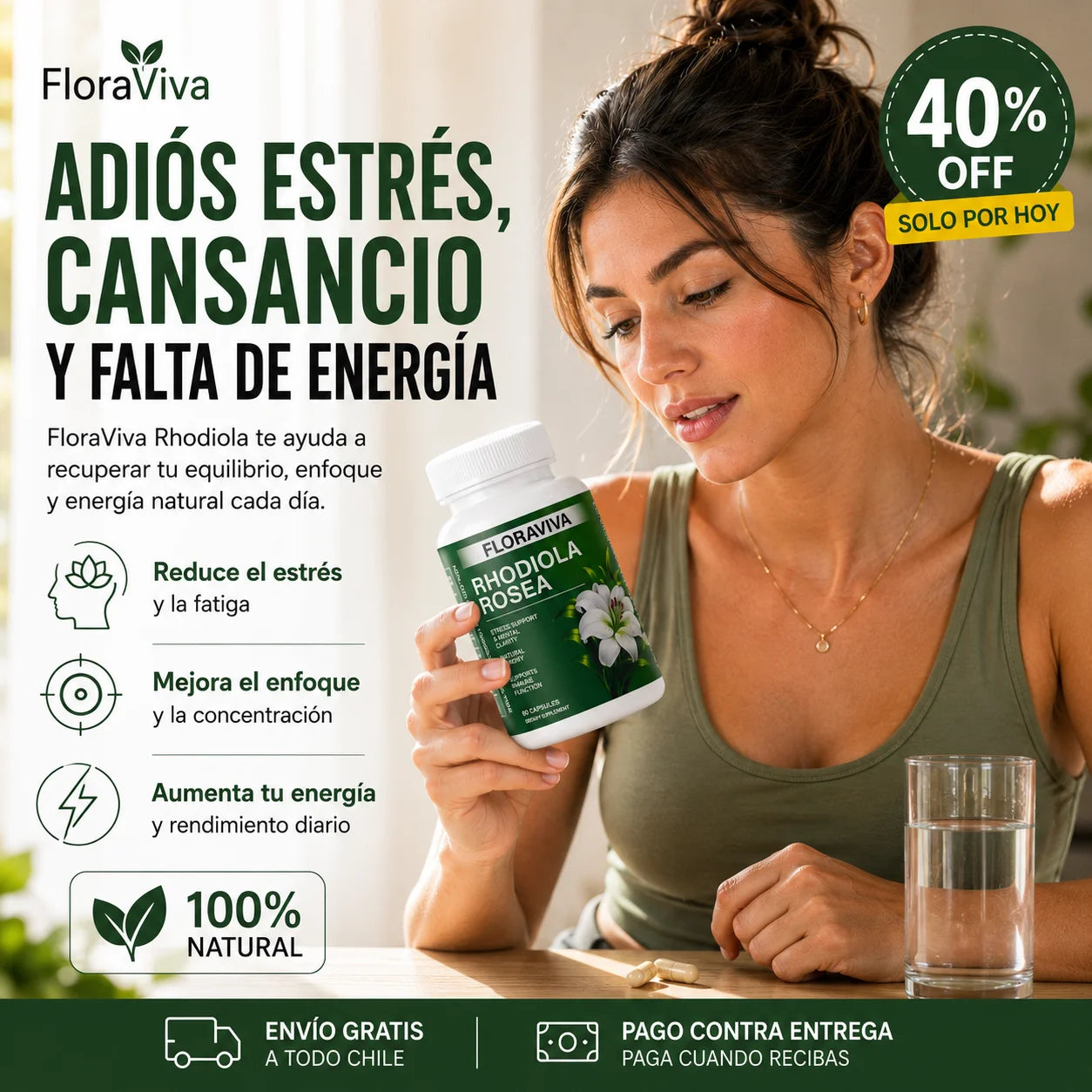 FloraViva Rhodiola 60 Cápsulas – Energía, Enfoque y Bienestar Diario