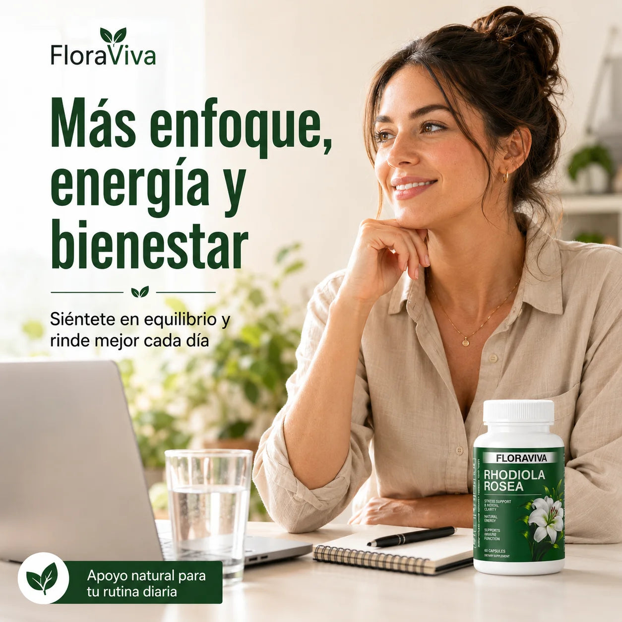FloraViva Rhodiola 60 Cápsulas – Energía, Enfoque y Bienestar Diario