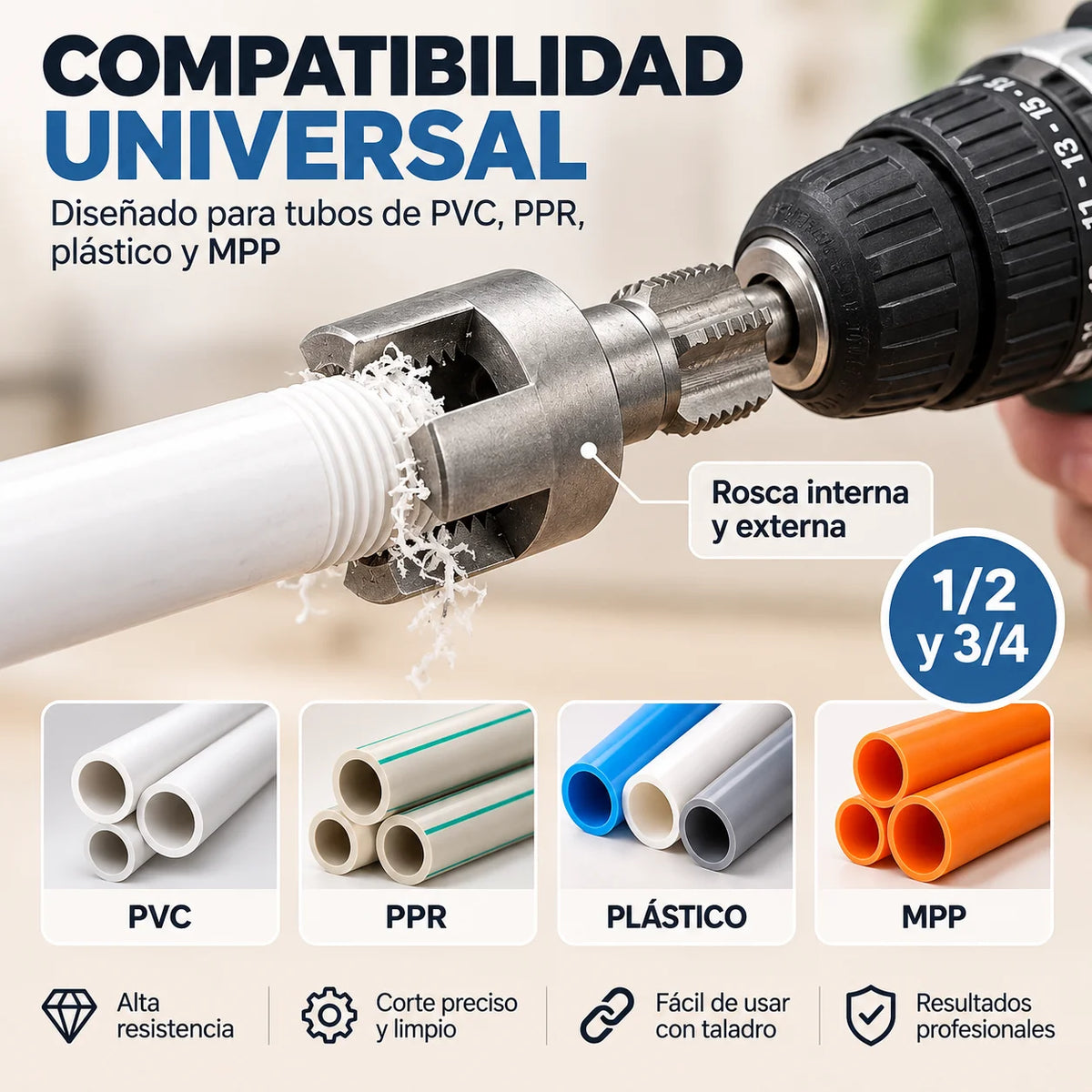 Kit de Terrajas Pro - 3 Piezas para Taladro 1/2” y 3/4 - Evita pagar gásfiter