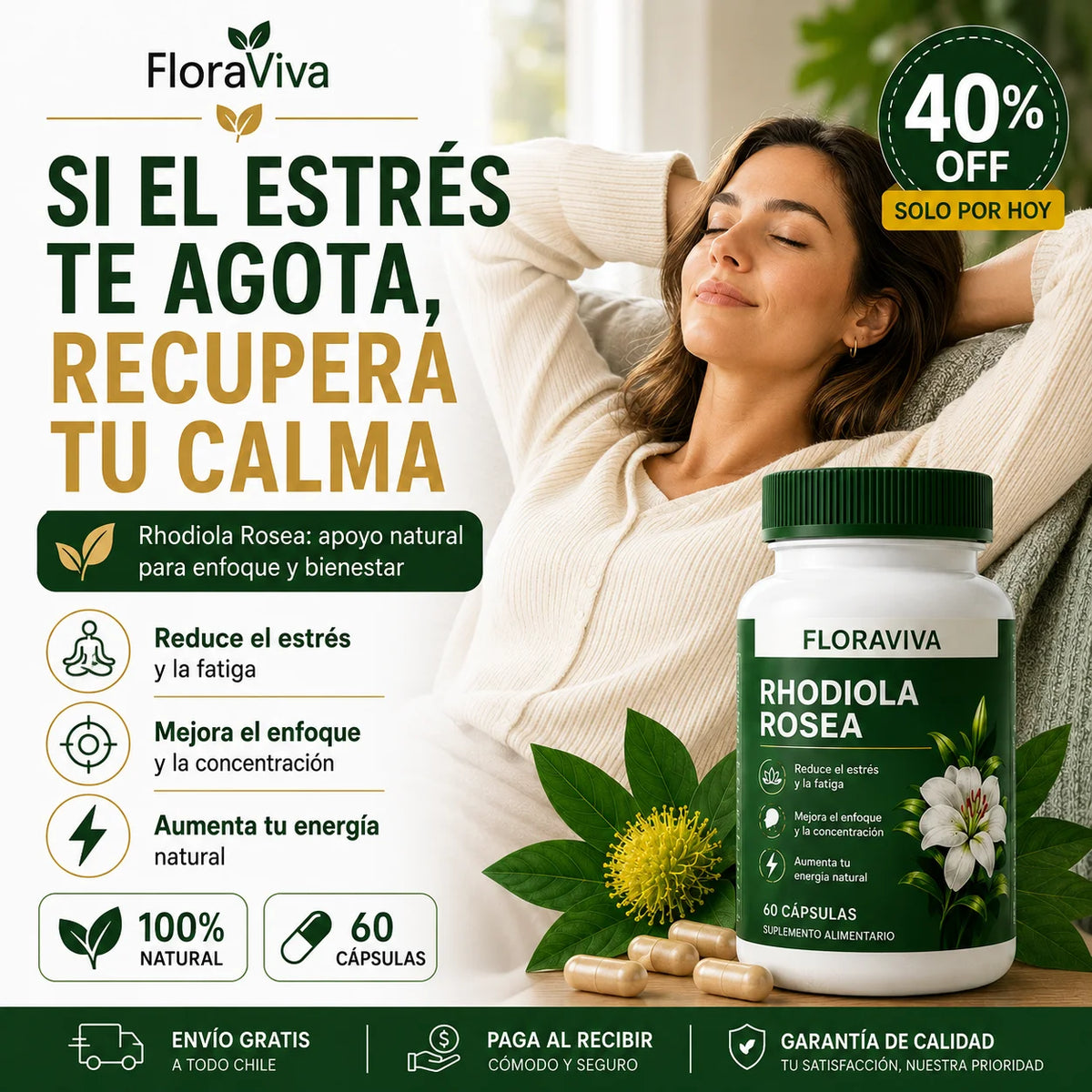 Rhodiola Rosea 60 Cápsulas – Energía, Enfoque y Bienestar Diario