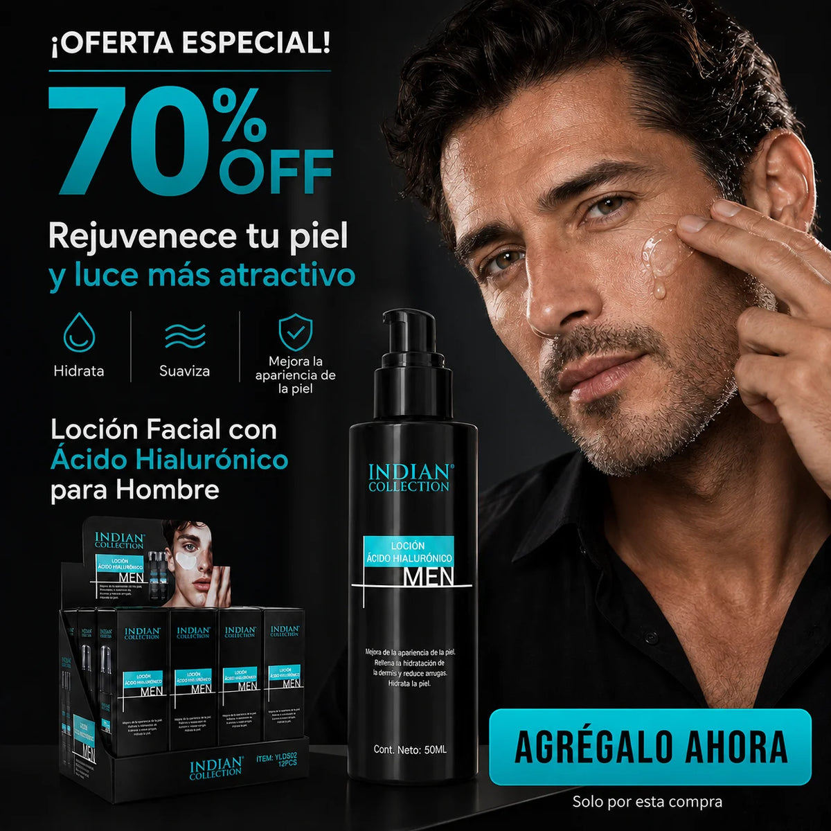 Loción Antiedad Colágeno Hyaluron Men+