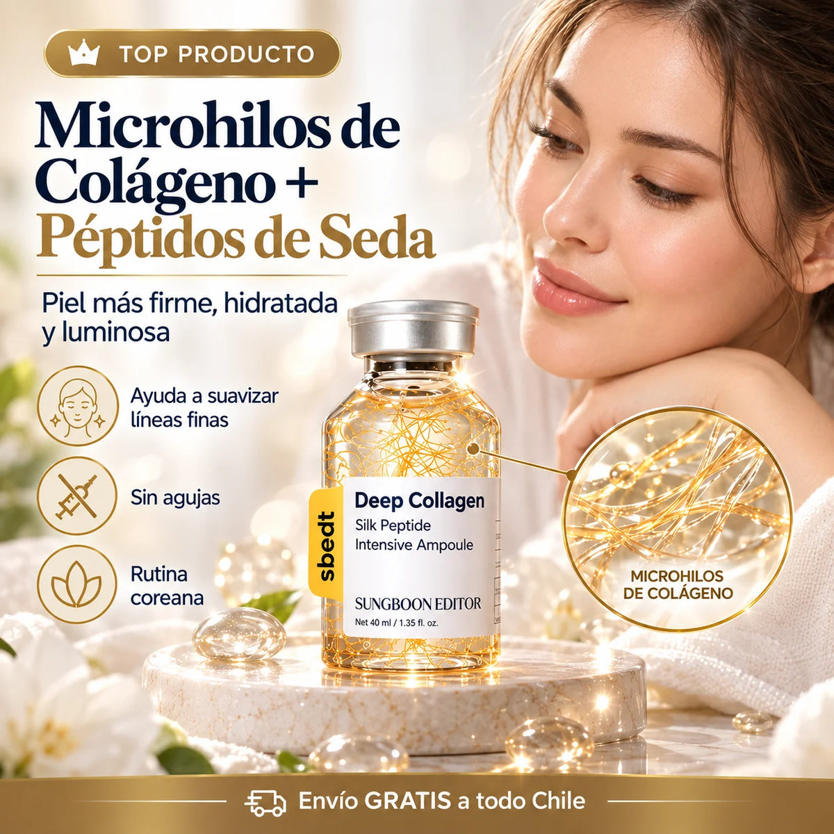 Silk Glow Peptide -  Microhilos de Colágeno + Péptidos de Seda- Mejora líneas de expresión