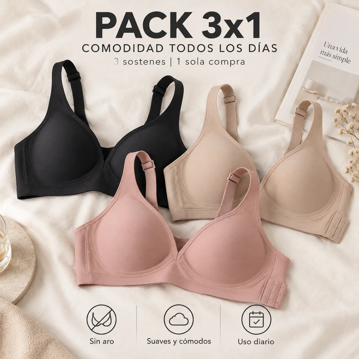 Pack 3x1 Sostén Premium sin Aros -  Despídete del dolor