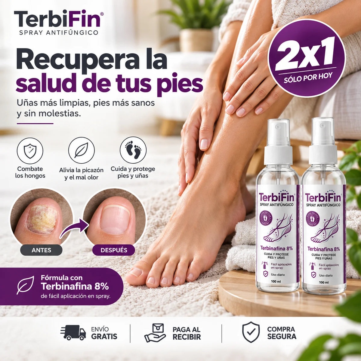 2x1 Spray Anti-Hongos y Picazón 100 ml - Tratamiento avanzado Pies y uñas