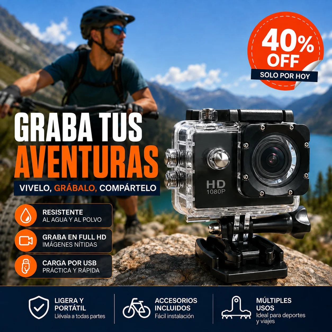 Cámara Deportiva tipo GoPro – Graba tus aventuras con las manos libres