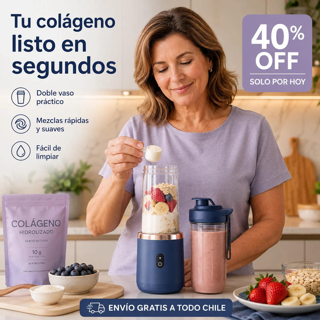 MixGo Doble vaso – Mezcla frutas, colágeno y más en segundos