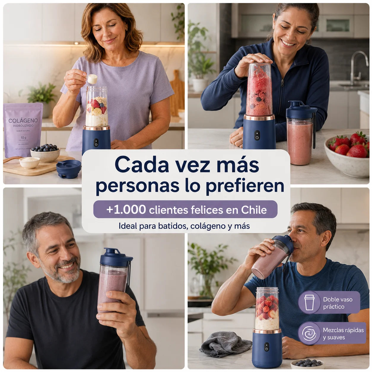 MixGo Doble vaso – Mezcla frutas, colágeno y más en segundos