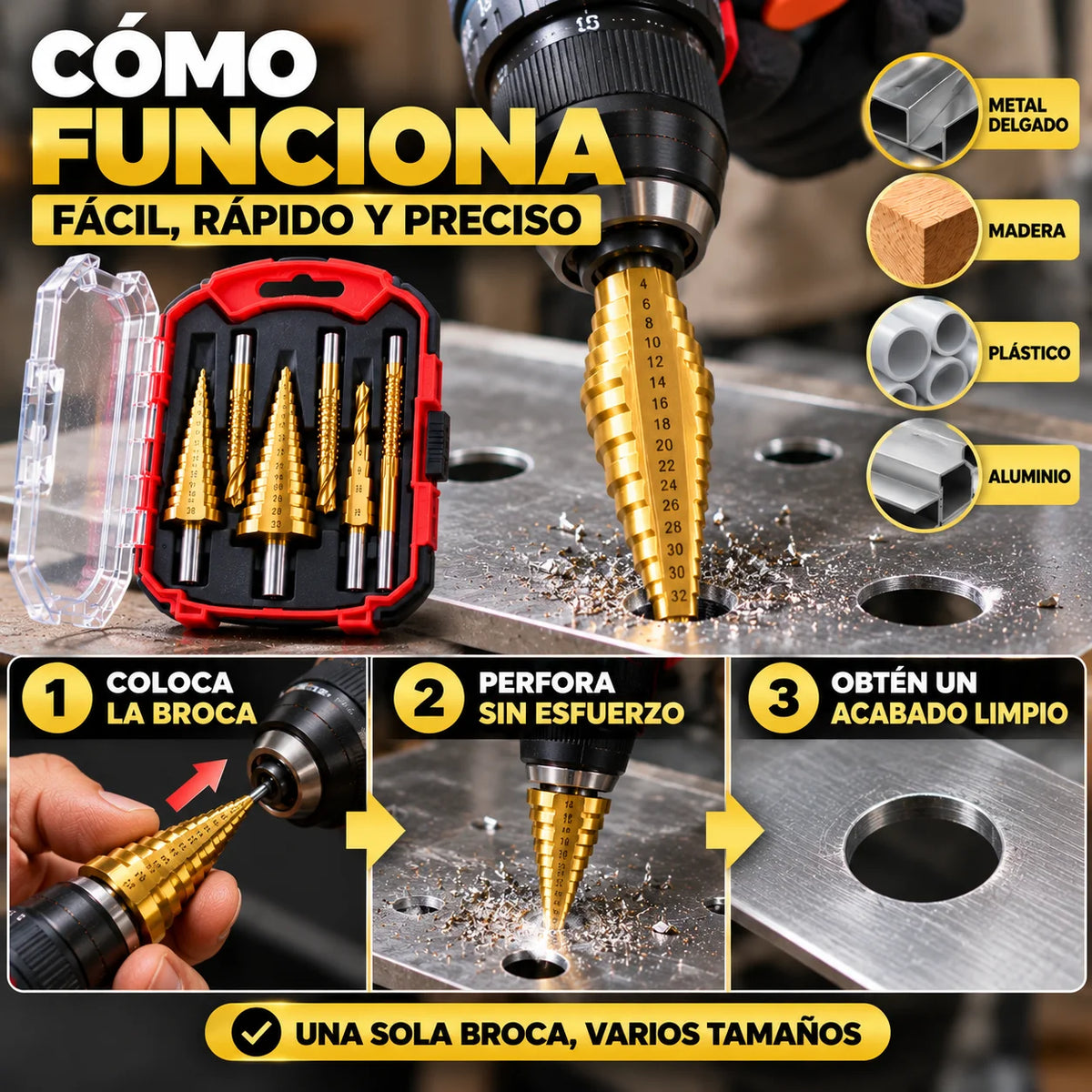 Set de 6 brocas escalonadas de titanio