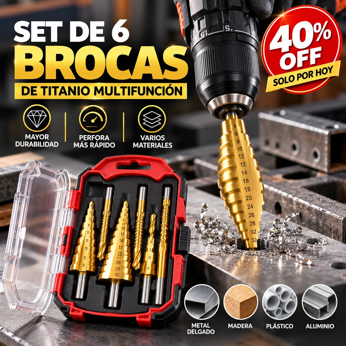 Set de 6 brocas escalonadas de titanio